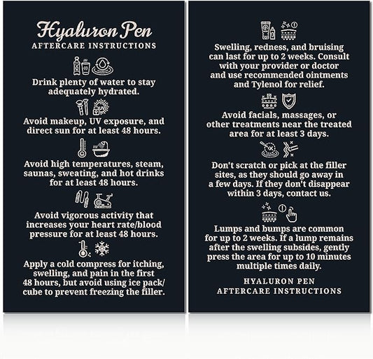 100 Pack - Premium Hyaluron Pen Lip Filler Aftercare Instructions Card 2 x 3.5" Accessories Supplies Kit Care - HP20A100_N-GlimoraGlow