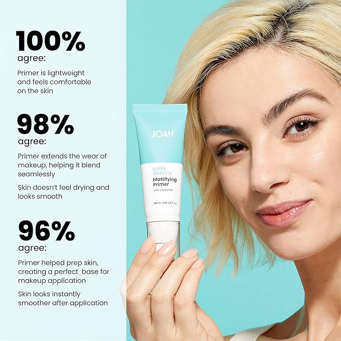 JOAH Beauty Super Sidekick Mattifying Makeup Primer, Pore Minimizing Matte Finish, Hydrating and Long Lasting Korean Face Primer for Oil Control, Helps Smooth, Blur Skin, For All Skin Types, 1.01 Oz-GlimoraGlow