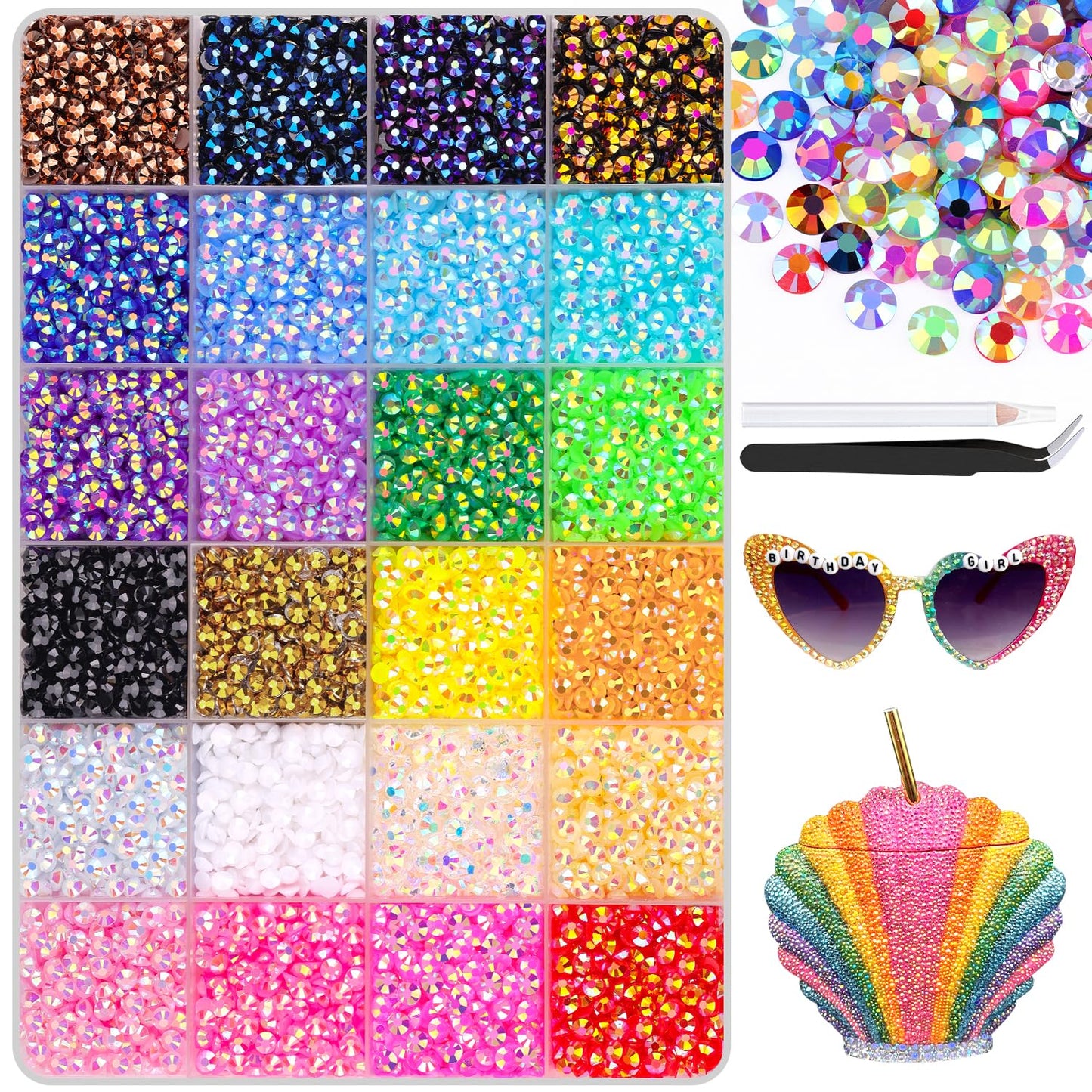 12600Pcs Resin Jelly Rhinestones with Tweezers for Crafting, Multi Colors 4mm Non Hotfix Flatback Gems, Bedazzling Crystal for DIY Crafts Clothing Tumblers Mugs Shoes Decor Nail Art-GlimoraGlow