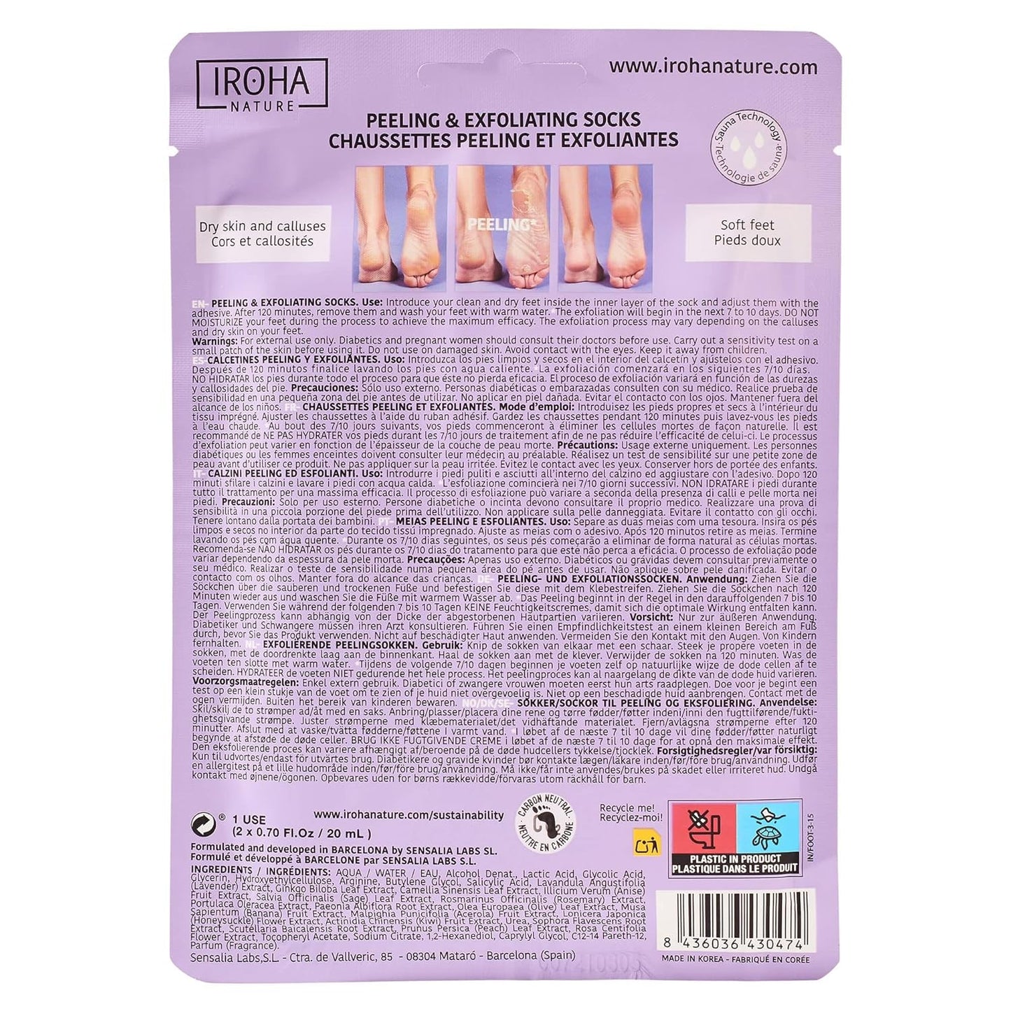 IROHA NATURE Exfoliating Foot Peeling Socks | 1 Pair (1 Use) | With Glycolic, Lactic, Salicylic Acids & Lavender | Intensive Treatment for Callused, Dry & Cracked Feet | Vegan Formula-GlimoraGlow
