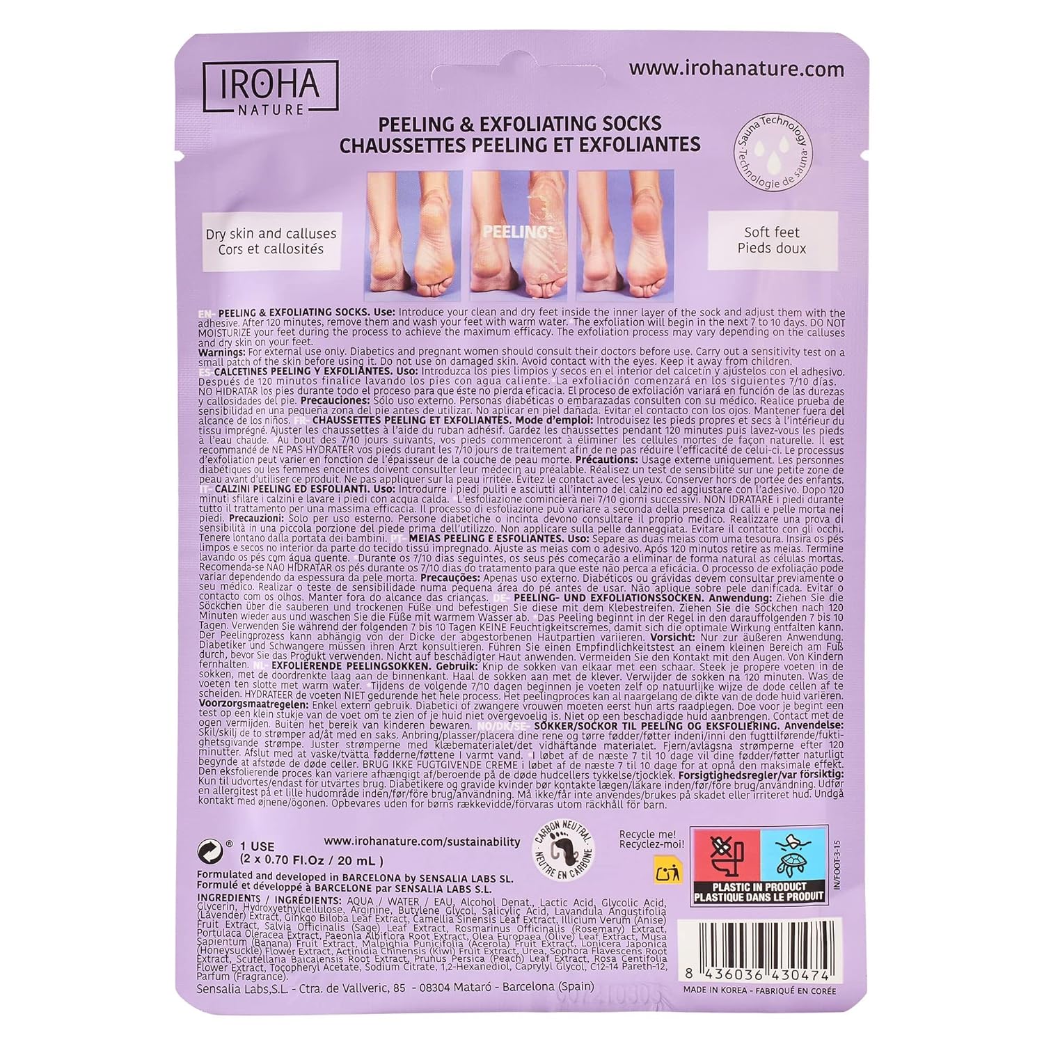 IROHA NATURE Exfoliating Foot Peeling Socks | 1 Pair (1 Use) | With Glycolic, Lactic, Salicylic Acids & Lavender | Intensive Treatment for Callused, Dry & Cracked Feet | Vegan Formula-GlimoraGlow
