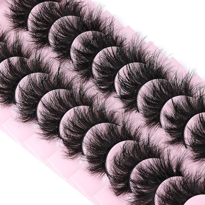 Mink Lashes 8D Volume Dramatic False Eyelashes Soft 20 mm 10 Pairs Pack Wispy FANXITON Faux Mink Eye Lashes-GlimoraGlow