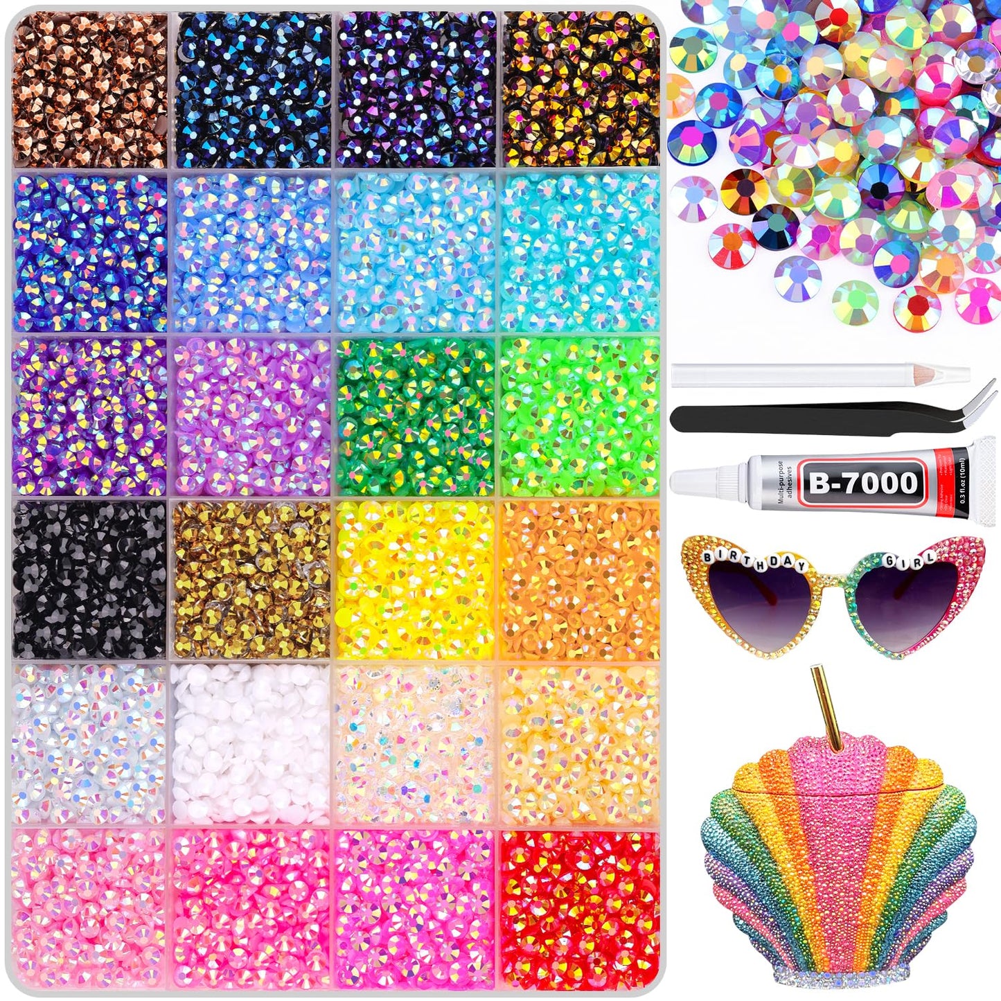 12600Pcs Resin Rhinestones for Bedazzling with B7000 Jewelry Glue, Colorful 4mm Non Hotfix Flatback Gems, Rhinestones for Crafting DIY Crafts Clothing Tumblers Mugs Shoes Fabric Decor Nail Art-GlimoraGlow