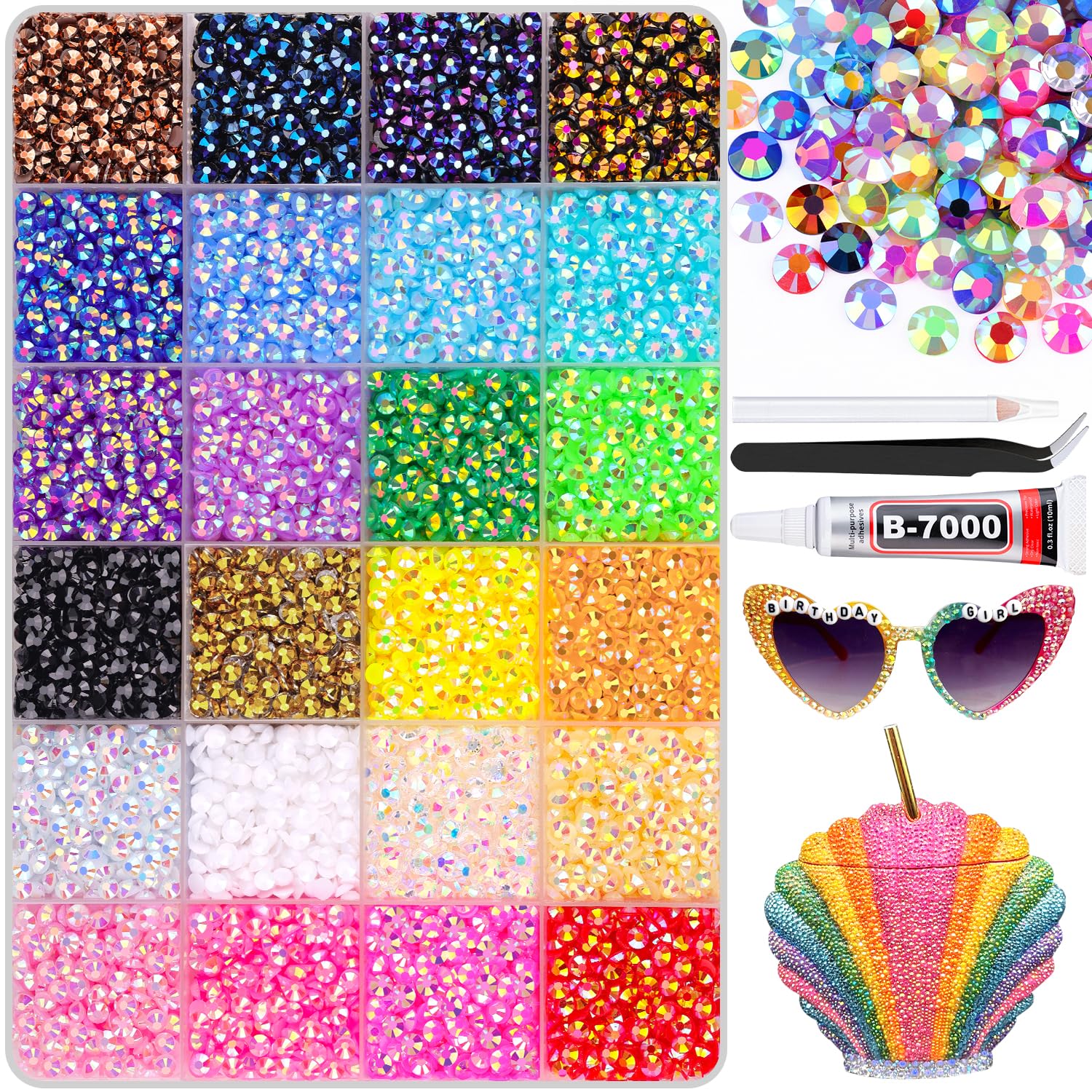 12600Pcs Resin Rhinestones for Bedazzling with B7000 Jewelry Glue, Colorful 4mm Non Hotfix Flatback Gems, Rhinestones for Crafting DIY Crafts Clothing Tumblers Mugs Shoes Fabric Decor Nail Art-GlimoraGlow
