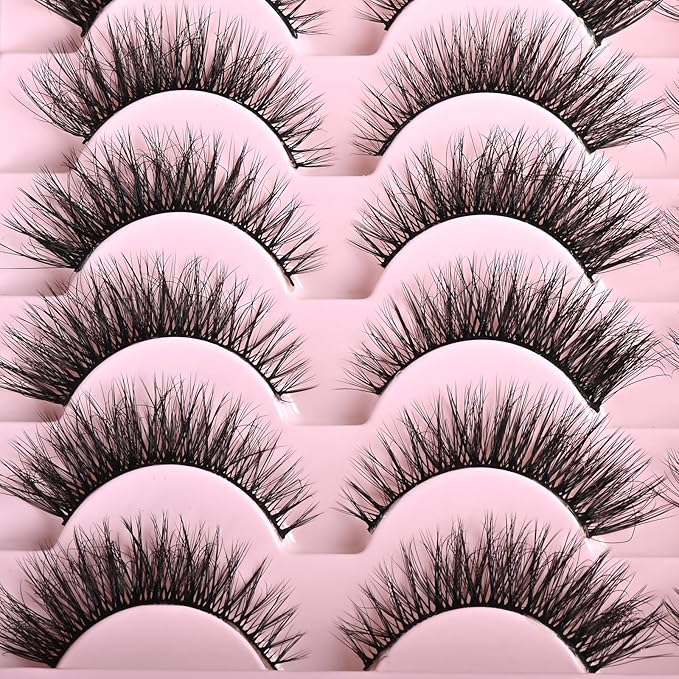 FARRED Cat Eye Lashes Short Natural Eyelashes Fluffy Wispy Lashes 14 Pairs False Lash Wispy Volume Fake Eyelash Faux Mink Strip Lashes Pack for Daily Makeup (F13 | 7-14 mm)-GlimoraGlow