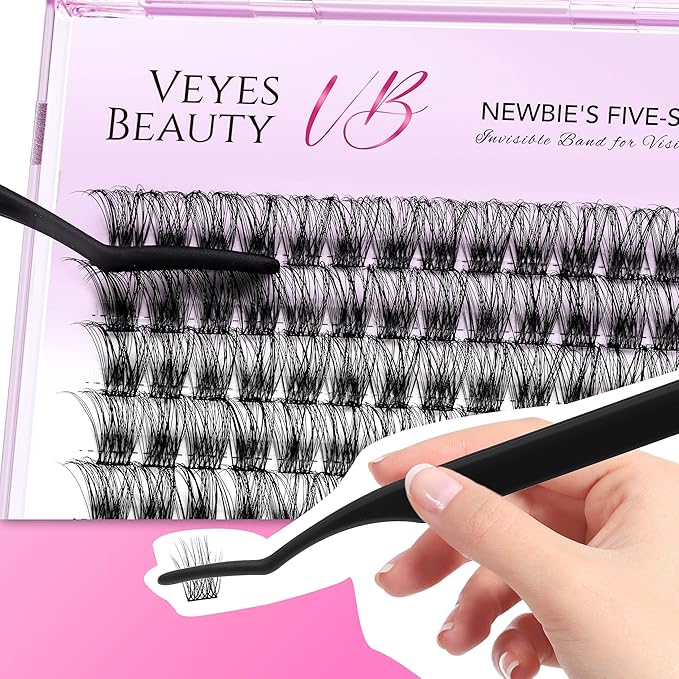 VEYESBEAUTY Lash Clusters Individual Eyelash Extensions Thin & Invisible Band DIY False Eyelashes for Self-application Newbie's Five-Second Series Wispy Lash Tray, Boldeye 12mm Single Length-GlimoraGlow