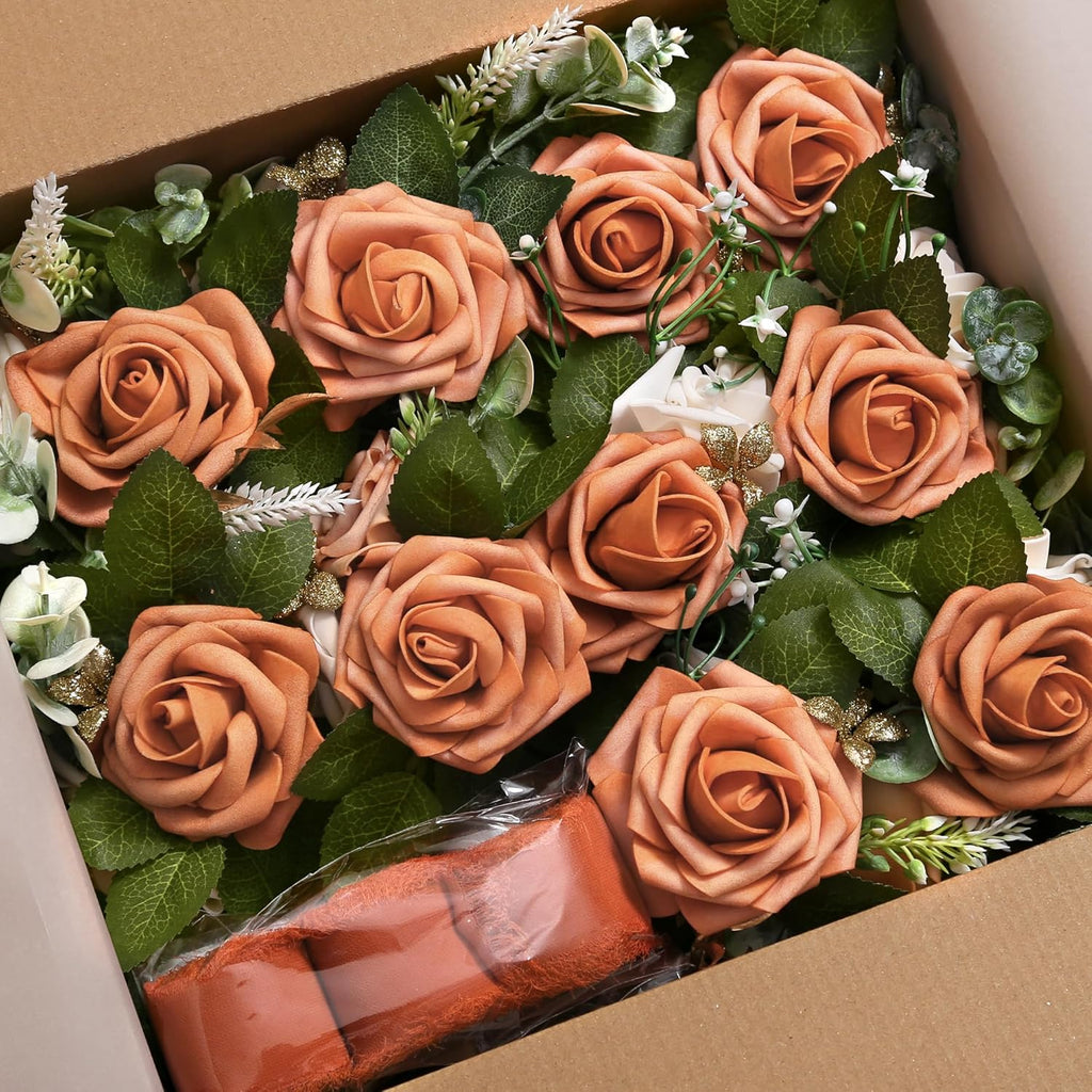 Wedding Aisle Decorations for Wedding Ceremony Set of 10 Pew Flowers for Church Chair Decorations Party Decor with Artificial Flowers Eucalyptus and Ribbons Terracotta