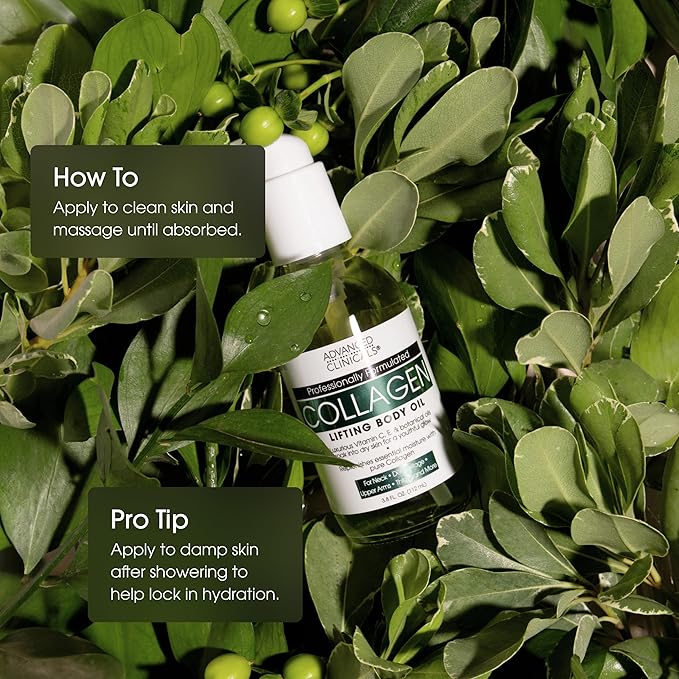 Advanced Clinicals Hydrating Collagen Oil For Body & After Shower | Visible Anti Aging Moisturizing Collagen Body Oil For Women & Men Helps Soften Appearance Of Crepe Skin & Wrinkles, 3.8 Fl Oz, 2pc-GlimoraGlow