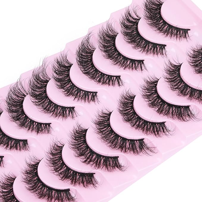 Mink Lashes 10 Pairs False Eyelashes D Lashes Natural Cat Eye Volume Faux Mink Lashes Wispy 18 mm 5D Thick Soft Eyelashes Pack by FANXITON-GlimoraGlow