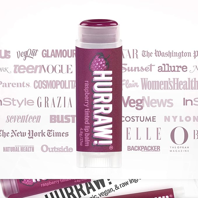 Hurraw! Raspberry Tinted Lip Balm: (Sheer Berry Tint) Organic, Certified Vegan, Cruelty and Gluten Free. Non-GMO, 100% Natural Ingredients. Bee, Shea, Soy and Palm Free. Made in USA-GlimoraGlow