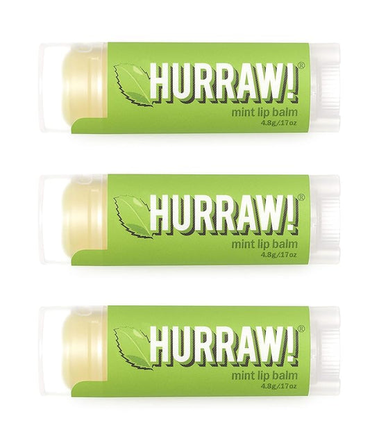 Hurraw! Mint Lip Balm, 3 Pack: Organic, Certified Vegan, Cruelty and Gluten Free. Non-GMO, 100% Natural Ingredients. Bee, Shea, Soy and Palm Free. Made in USA-GlimoraGlow