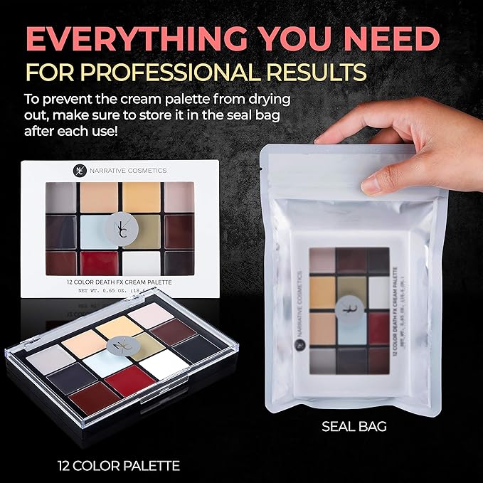 12-Color Death FX Cream Palette, Professional Quick Drying Waterproof SFX Makeup for the Stage, Film, Costumes, Cosplay, Halloween-GlimoraGlow