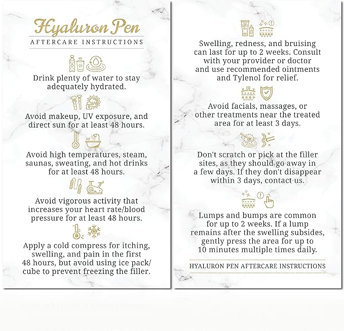 100 Pack - Premium Hyaluron Pen Lip Filler Aftercare Instructions Card 2 x 3.5" Accessories Supplies Kit Care - HP22A100_N-GlimoraGlow