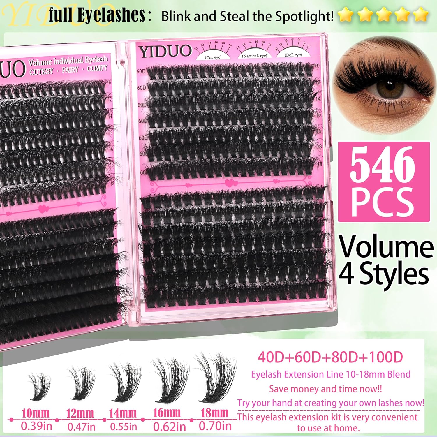 Lashes Clusters Kit 1846Pcs Bulk Packs Volume False Eyelash Extensions D Curl Wispy Individual Eyelashes, Volume Studio Effect, Wholesale Large Pack with Glue&Seal|Tweezers|Removers|Cleanser-GlimoraGlow