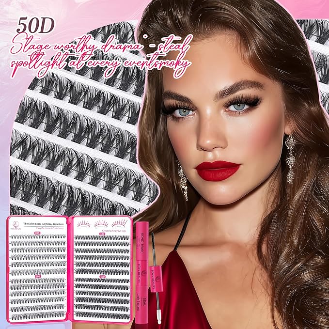 Waltz Lash Clusters Kit - Lash Clusters Lash Extension Kit with Bond and Seal Eyelash Cluster 20D30D40D50D-0.07D Cluster Eyelash Extensions Eyelash Extension Kit DIY at Home-GlimoraGlow