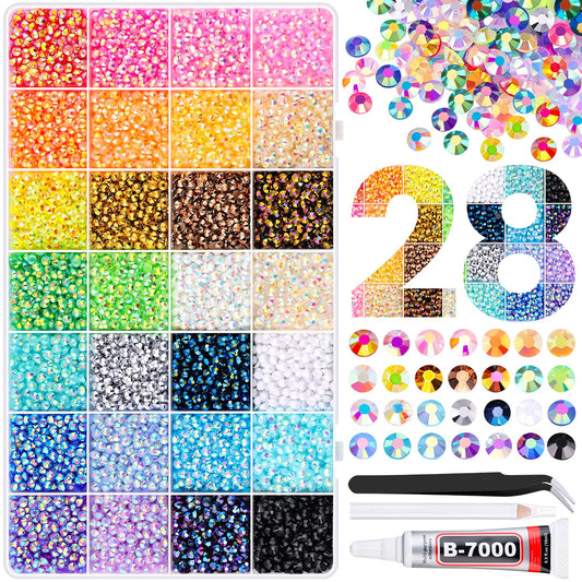 16000Pcs Resin Rhinestones with Tweezers for Crafting, Mixed-Color 4mm Bedazzling Crystal with 1Pcs 10ml B7000 Jewelry Glue for DIY Crafts Clothing Tumblers Shoes Fabric Nail Art-GlimoraGlow