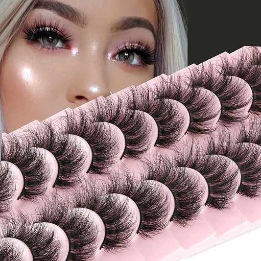 FANXITON Mink Lashes False Eyelashes Dramatic Full Mink Lashes Wispy 19 MM Natural Look 3D Fake Eyelashes 10 Pairs Pack-GlimoraGlow