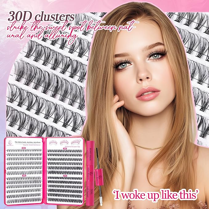 Waltz Lash Clusters Kit - Lash Clusters Lash Extension Kit with Bond and Seal Eyelash Cluster 20D30D40D50D-0.07D Cluster Eyelash Extensions Eyelash Extension Kit DIY at Home-GlimoraGlow