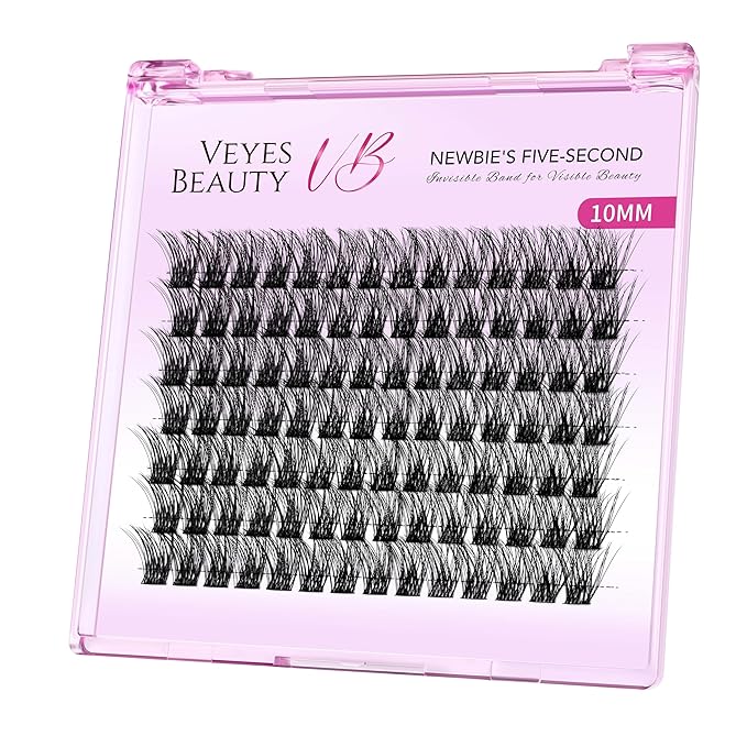 VEYESBEAUTY Lash Clusters Individual Eyelash Extensions Thin & Invisible Band DIY False Eyelashes for Self-application Newbie's Five-Second Series Wispy Lash Tray, Boldeye 10mm Single Length-GlimoraGlow