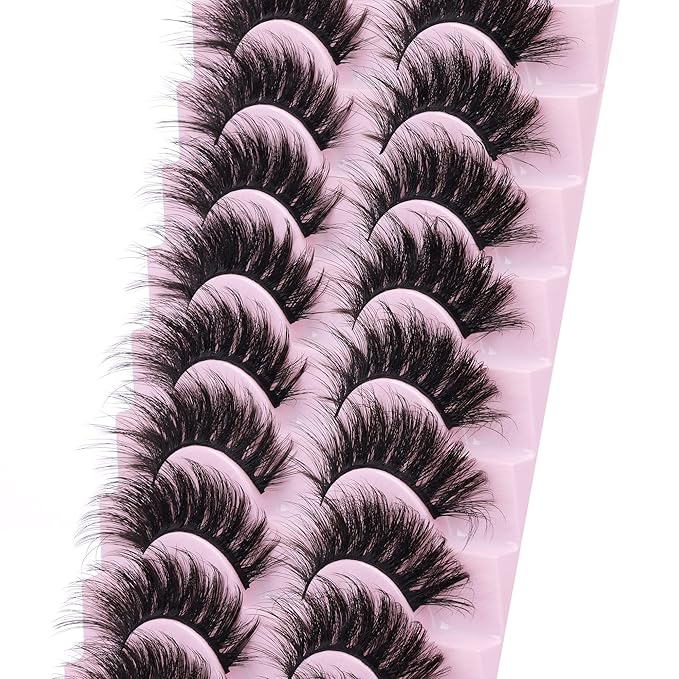 FANXITON False Eyelashes Fluffy Mink Lashes 20 mm Cat Eye Lashes Long 5D Wispy Dramatic 10 Pairs Pack-GlimoraGlow
