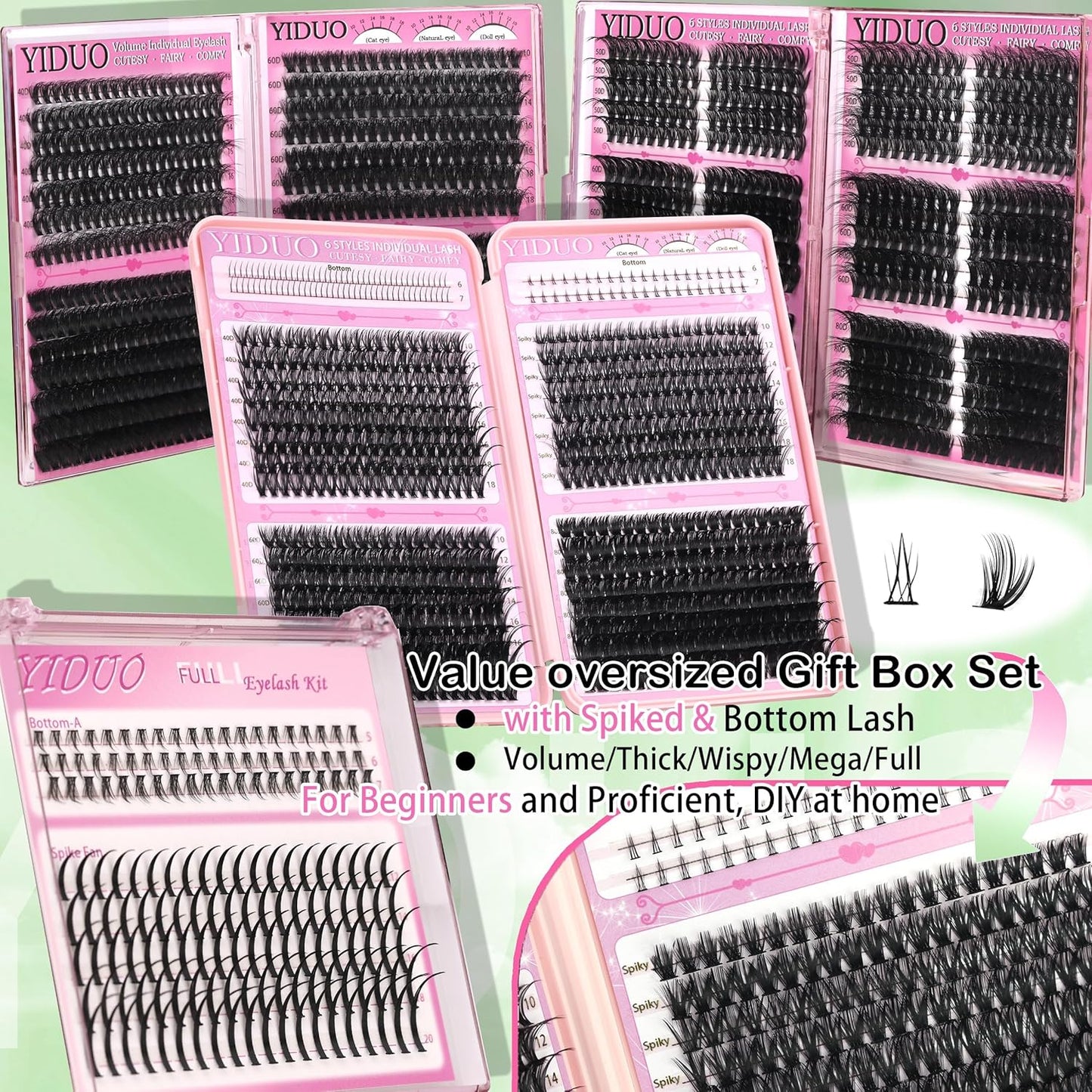 Lashes Clusters Kit 1846Pcs Bulk Packs Volume False Eyelash Extensions D Curl Wispy Individual Eyelashes, Volume Studio Effect, Wholesale Large Pack with Glue&Seal|Tweezers|Removers|Cleanser-GlimoraGlow