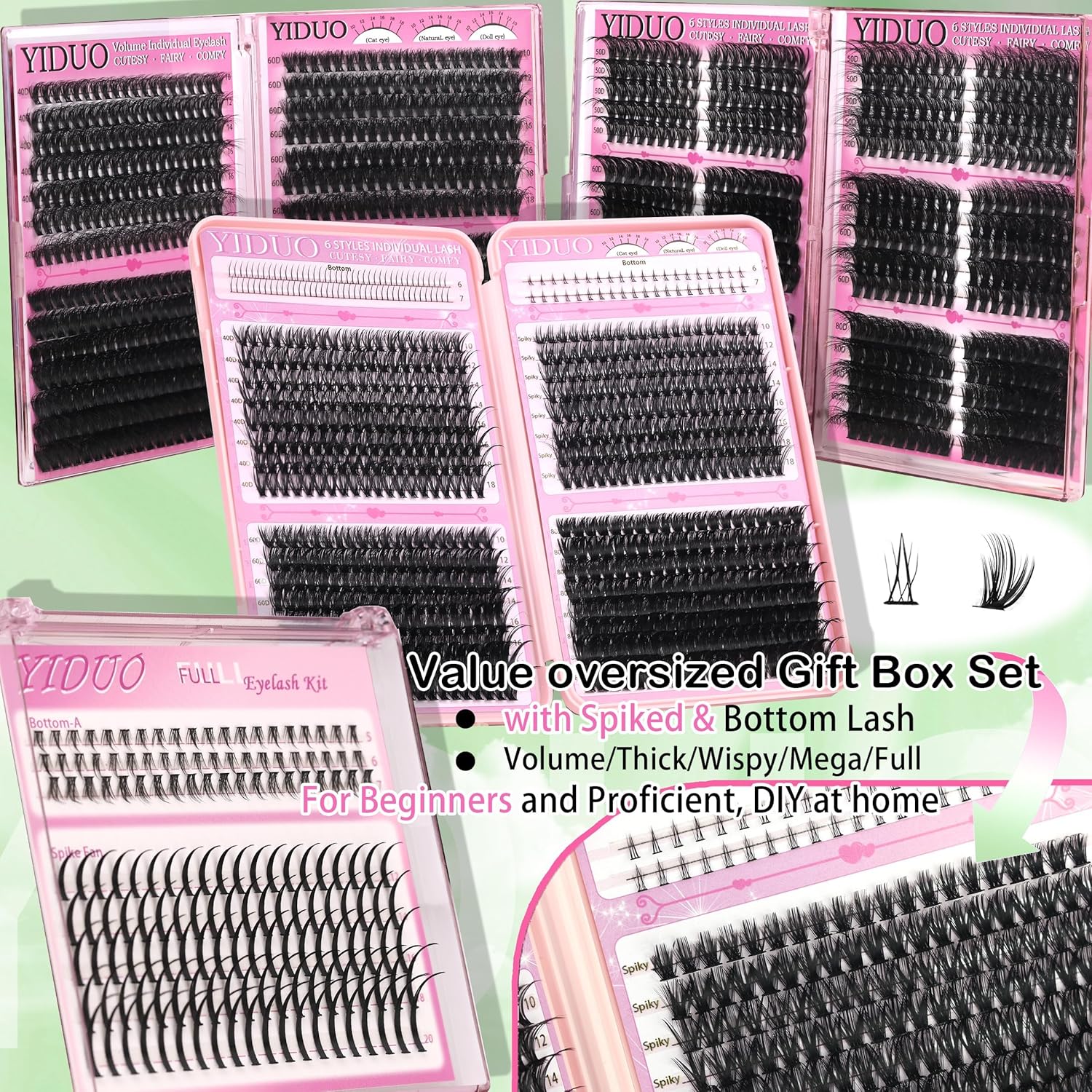 Lashes Clusters Kit 1846Pcs Bulk Packs Volume False Eyelash Extensions D Curl Wispy Individual Eyelashes, Volume Studio Effect, Wholesale Large Pack with Glue&Seal|Tweezers|Removers|Cleanser-GlimoraGlow