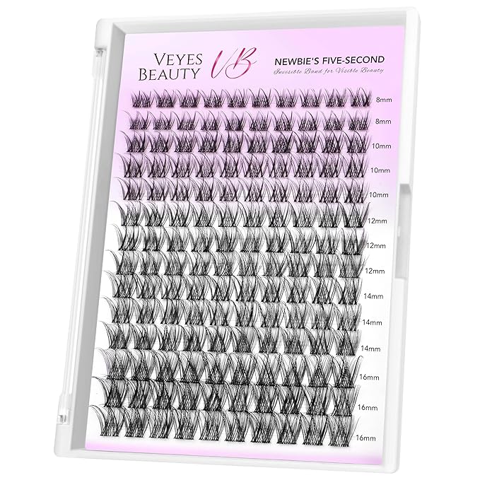 VEYESBEAUTY Lash Clusters Individual Eyelash Extensions Thin & Invisible Band DIY False Eyelashes for Self-application Newbie's Five-Second Series Wispy Lash Tray, LuxeBold 8-16mm Mixed Length-GlimoraGlow