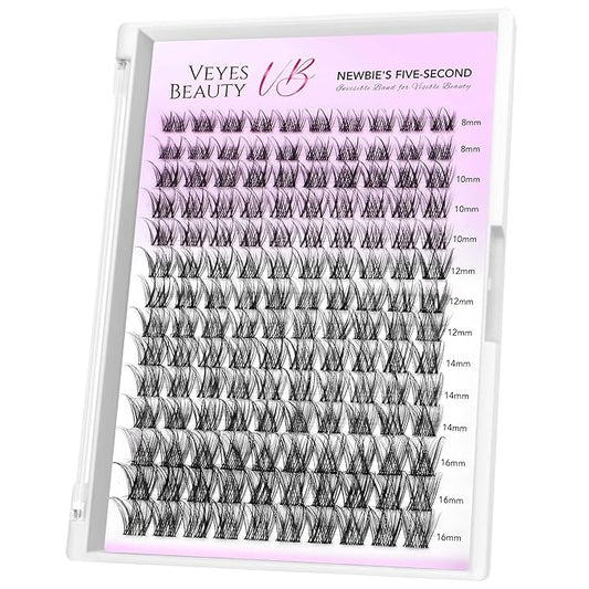 VEYESBEAUTY Lash Clusters Individual Eyelash Extensions Thin & Invisible Band DIY False Eyelashes for Self-application Newbie's Five-Second Series Wispy Lash Tray, LuxeBold 8-16mm Mixed Length-GlimoraGlow
