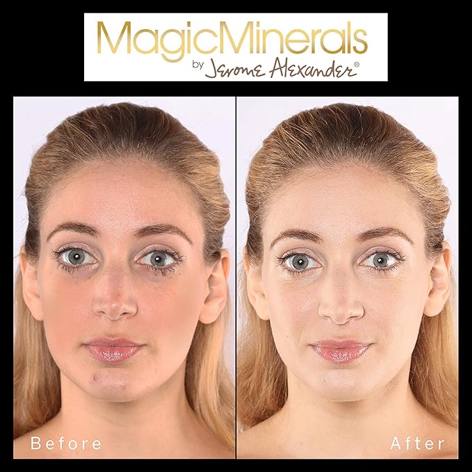 Jerome Alexander MagicMinerals Pressed Mineral Powder Set with Mirror Compact, Extending Lash Mascara, Professional Stubby Brush & Blending Sponge (Medium)-GlimoraGlow