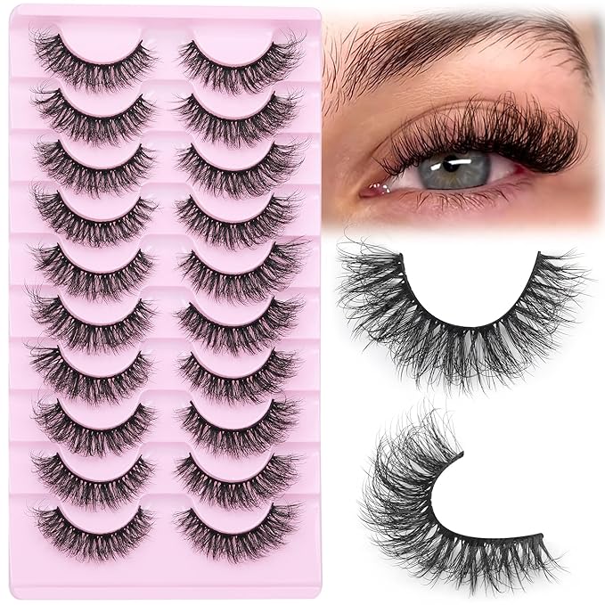 Mink Lashes 10 Pairs False Eyelashes D Lashes Natural Cat Eye Volume Faux Mink Lashes Wispy 18 mm 5D Thick Soft Eyelashes Pack by FANXITON-GlimoraGlow