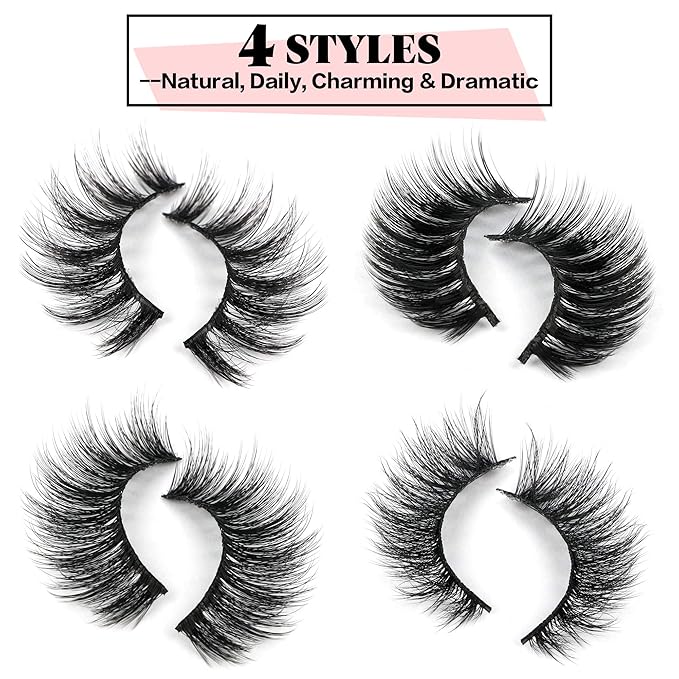 JIMIRE 20 Pairs False Eyelashes 4 Styles Mink Eyelashes Fluffy Pack 3D Volume Faux Mink Cat Eye Lashes Pack-GlimoraGlow