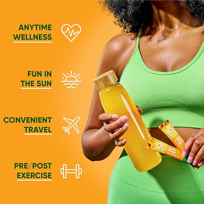 IQMIX Hydration Electrolyte Powder – 4-in-1 Formula for Hydration, Mental Clarity, Mood and Recovery – Sugar-Free Drink Mix, Keto, Magnesium L-Threonate, Lion’s Mane – 20 Count Peach Mango-GlimoraGlow