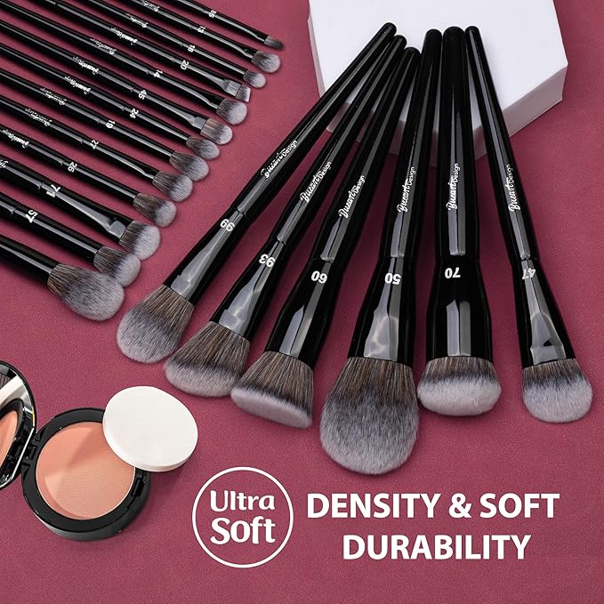 Bueart Design 19Pcs Professional Grade Labeled Makeup Brushes Set, Large Foundation Powder Contour Concealer eyeshadow Blush EyeLiner Make up Brushes,Premium Synthetic hair,Vegan Cruelty-free-GlimoraGlow