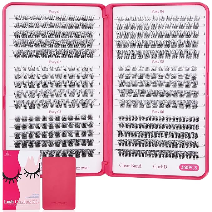 Lash Clusters Kit 432pcs Wispy Lashes Clusters Lash Clusters Clear Band Eyelash Clusters Natural Look Lash Extension Kit Invisible Band Lashes 0.07D-GlimoraGlow