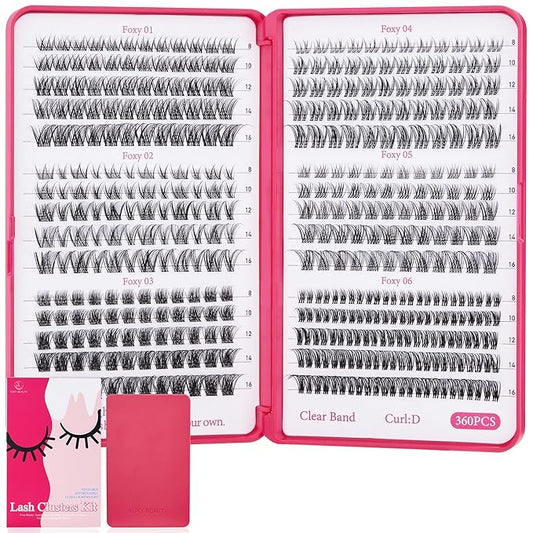 Lash Clusters Kit 432pcs Wispy Lashes Clusters Lash Clusters Clear Band Eyelash Clusters Natural Look Lash Extension Kit Invisible Band Lashes 0.07D-GlimoraGlow