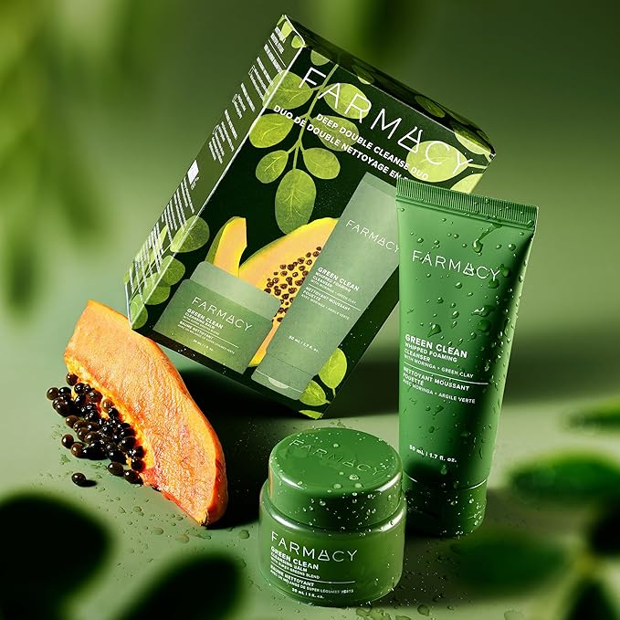 Farmacy Deep Double Cleanse Skincare Gift Set - Green Clean Makeup Remover Cleansing Balm & Whipped Foaming Face Wash for Oily Skin - Melts Away Makeup & Helps Promote Healthy Skin (2 Count)-GlimoraGlow
