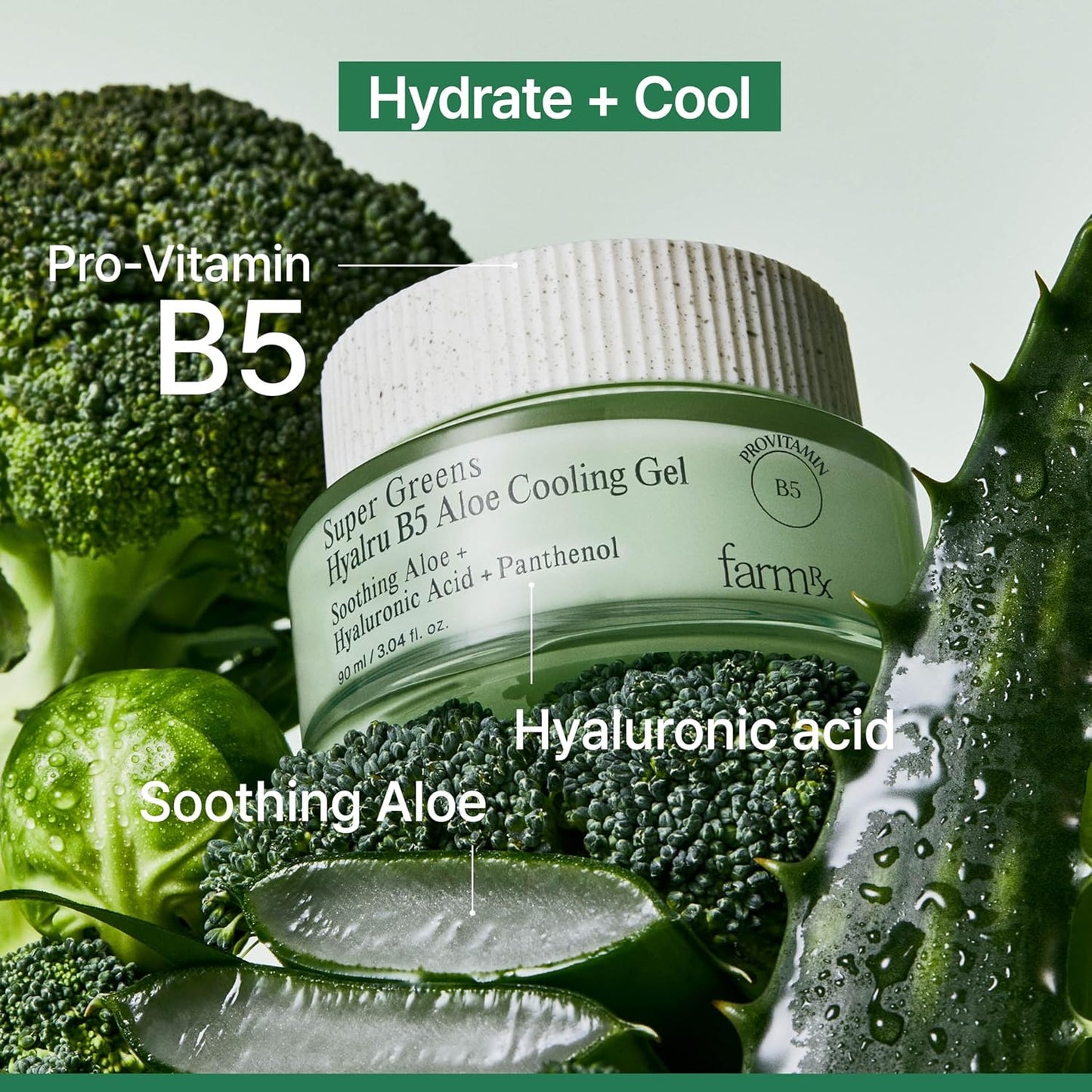 Farm Rx Super Greens Hyalru B5 Aloe Cooling Gel Cream (3fl oz) - Ultra-Lightweight Moisturizer, Plumping Hydration. Korean Skin Care. Hyaluronic Acid, Panthenol, Vegan.-GlimoraGlow