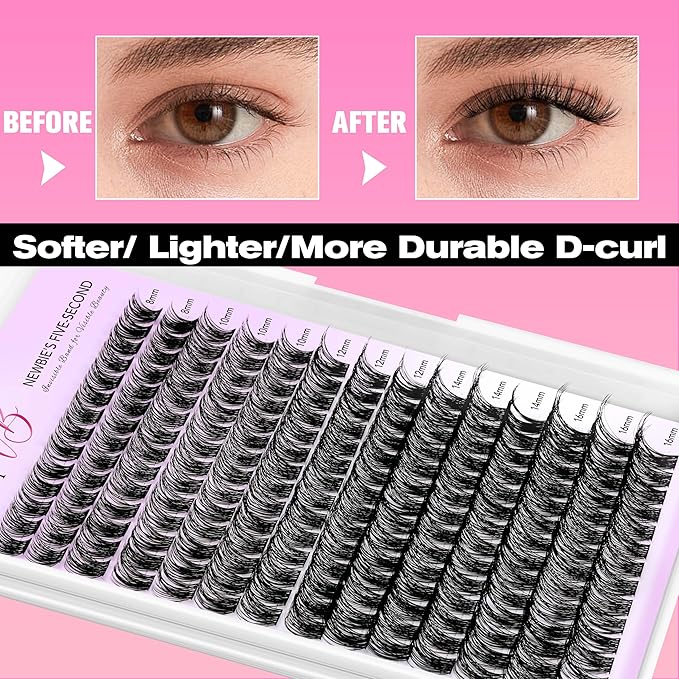 VEYESBEAUTY Lash Clusters Individual Eyelash Extensions Thin & Invisible Band DIY False Eyelashes for Self-application Newbie's Five-Second Series Wispy Lash Tray, Boldeye 8-16mm Mixed Length-GlimoraGlow