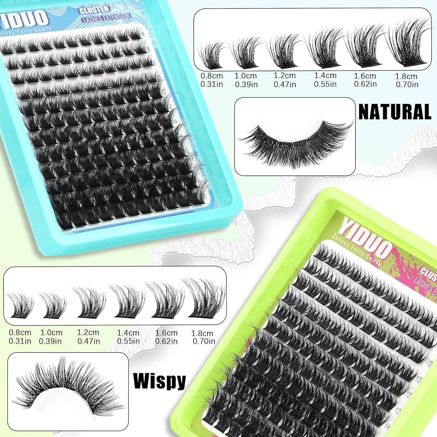3 Styles Lash Clusters Kit Bulk Packs with 2×Bond&Seal Volume/Manga/ultra/Dramatic Eyelash Extensions 8-18mm lashes Clusters Kit Wispy D Curl Individual Fake Eyelashes Kit DIY at Home Easily-GlimoraGlow