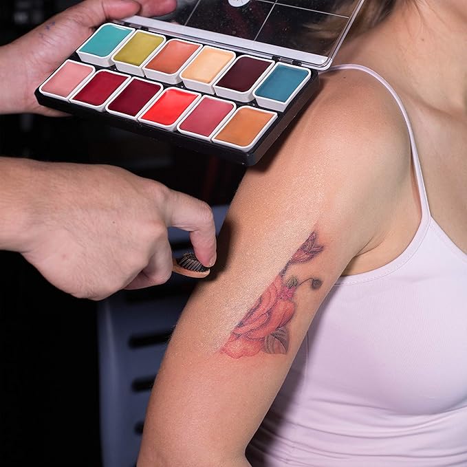 12-Color Complexion Alcohol-Activated Palette, Professional Quick Drying Waterproof SFX Makeup, Tattoo Cover-GlimoraGlow