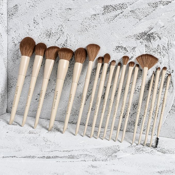 LORYP 18 Piece Makeup Brushes Set Labeled Face and Eye Brush Set Complete with Foundation, Concealer, Contour, Blending, Blush, Eyeshadow Brushes with Travel Holder Case-GlimoraGlow