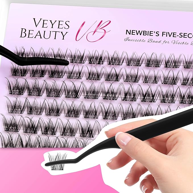 VEYESBEAUTY Lash Clusters Individual Eyelash Extensions Thin & Invisible Band DIY False Eyelashes for Self-application Newbie's Five-Second Series Wispy Lash Tray, LuxeBold 8-16mm Mixed Length-GlimoraGlow
