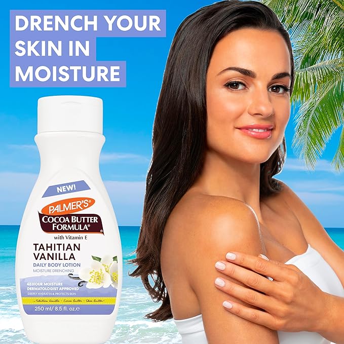 Palmer's Cocoa Butter Formula Tahitian Vanilla Body Lotion, 8.5 Oz, Daily Moisturizing Lotion for Dry Skin with Shea Butter & Vitamin E, Hydrates & Protects, Helps Provide 48-Hour Deep Moisture-GlimoraGlow