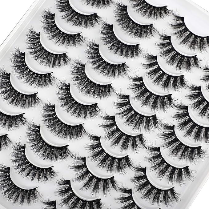 JIMIRE 20 Pairs False Eyelashes 2 Styles Mixed Fluffy Eyelashes Natural Volume Wispy Faux Mink Lashes Pack-GlimoraGlow
