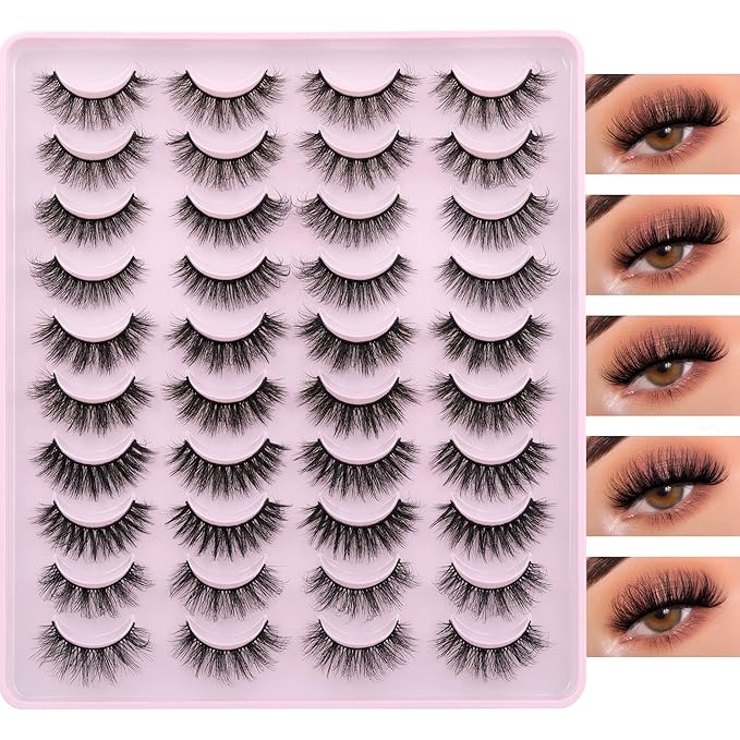JIMIRE False Eyelashes Natural Fluffy Wispy Faux Mink Lashes 5D 14mm-18mm 5 Styles Mixed Lashes for Small Eyes Natural Look Fake Eyelashes 20 Pairs Multipack-GlimoraGlow