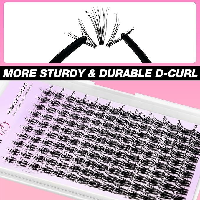 VEYESBEAUTY Lash Clusters Kit Eyelash Extensions Thin & Invisible Band Individual False Eyelashes Newbie's Five-Second Series Wispy Lash Tray for Self-application, Camellia Lashes 8-18mm Mixed Length-GlimoraGlow