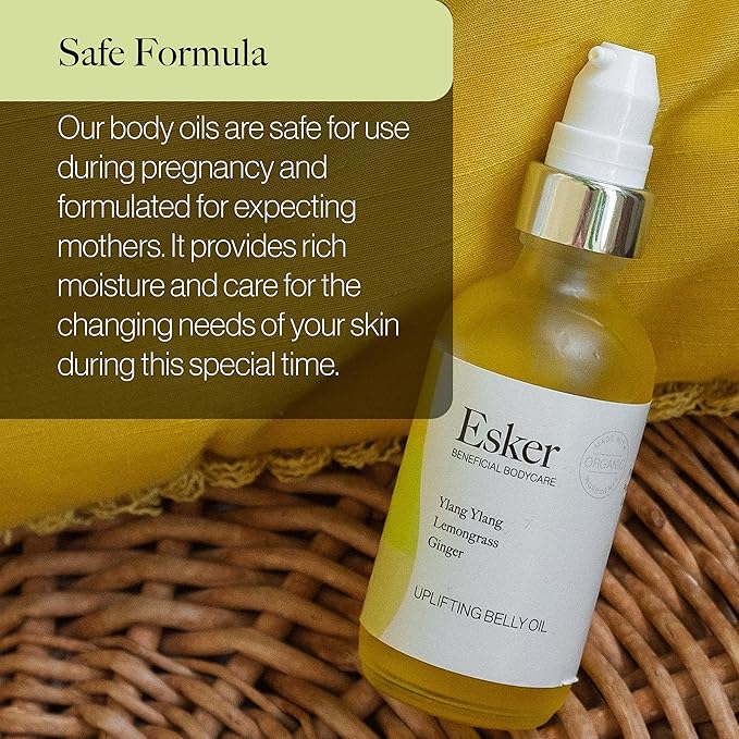 ESKER Natural Uplifting Belly Oil | (4.0oz) | Plant-Based Formulated with Antioxidants Promoting Deep Hydration and Cell Regeneration | Skin Stays Nourished and Resilient During Pregnancy-GlimoraGlow