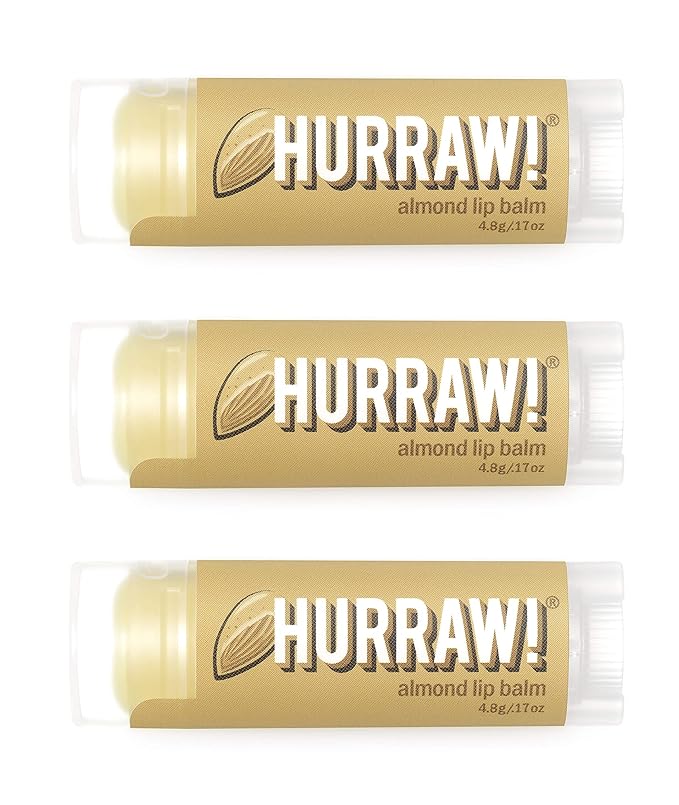 Hurraw! Almond Lip Balm, 3 Pack: Organic, Certified Vegan, Cruelty and Gluten Free. Non-GMO, 100% Natural Ingredients. Bee, Shea, Soy and Palm Free. Made in USA-GlimoraGlow