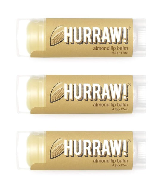 Hurraw! Almond Lip Balm, 3 Pack: Organic, Certified Vegan, Cruelty and Gluten Free. Non-GMO, 100% Natural Ingredients. Bee, Shea, Soy and Palm Free. Made in USA-GlimoraGlow