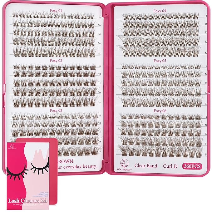 Lash Clusters - Dark Brown Lashes 360PCS Natural Wispy Fluffy Eyelash Clusters 8-16 MM Eyelash Extensions D Curl Faux Mink Lash Extensions DIY at Home-GlimoraGlow